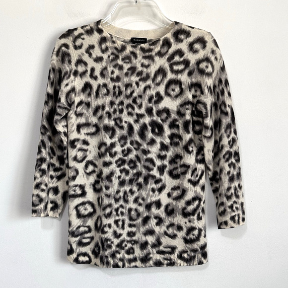 Talbots 100% Pure Cashmere Sweater XS Animal Print 3/4 Sleeve Pullover Crewneck - Picture 1 of 9